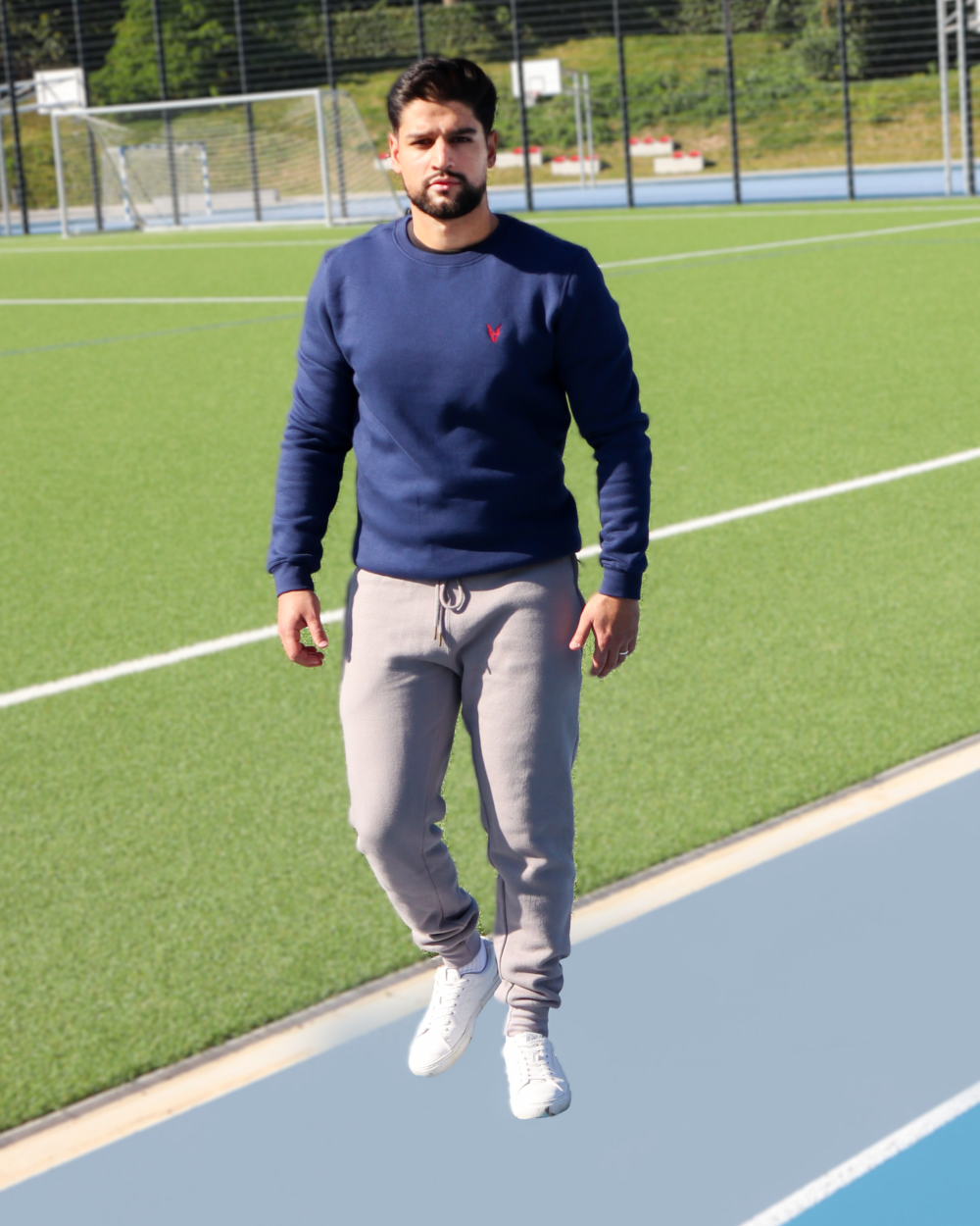 Pullover Blau Logo Rot/Weiß