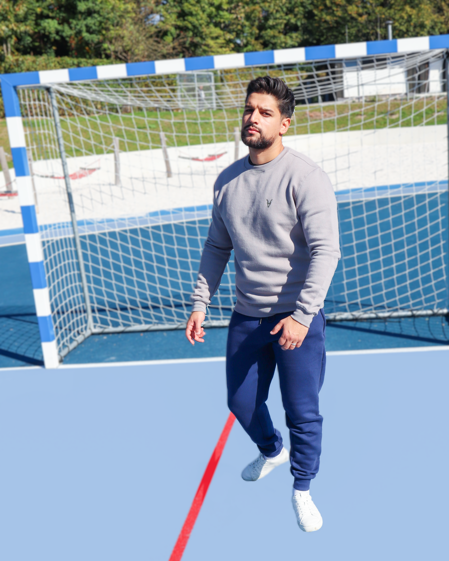 Pullover Grau Logo Blau/Grün