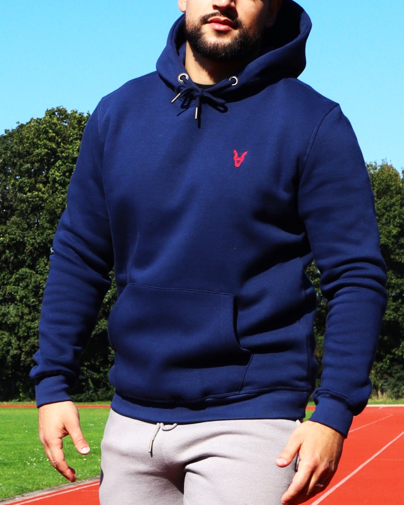 Hoodie Blau Logo Rot/Weiss