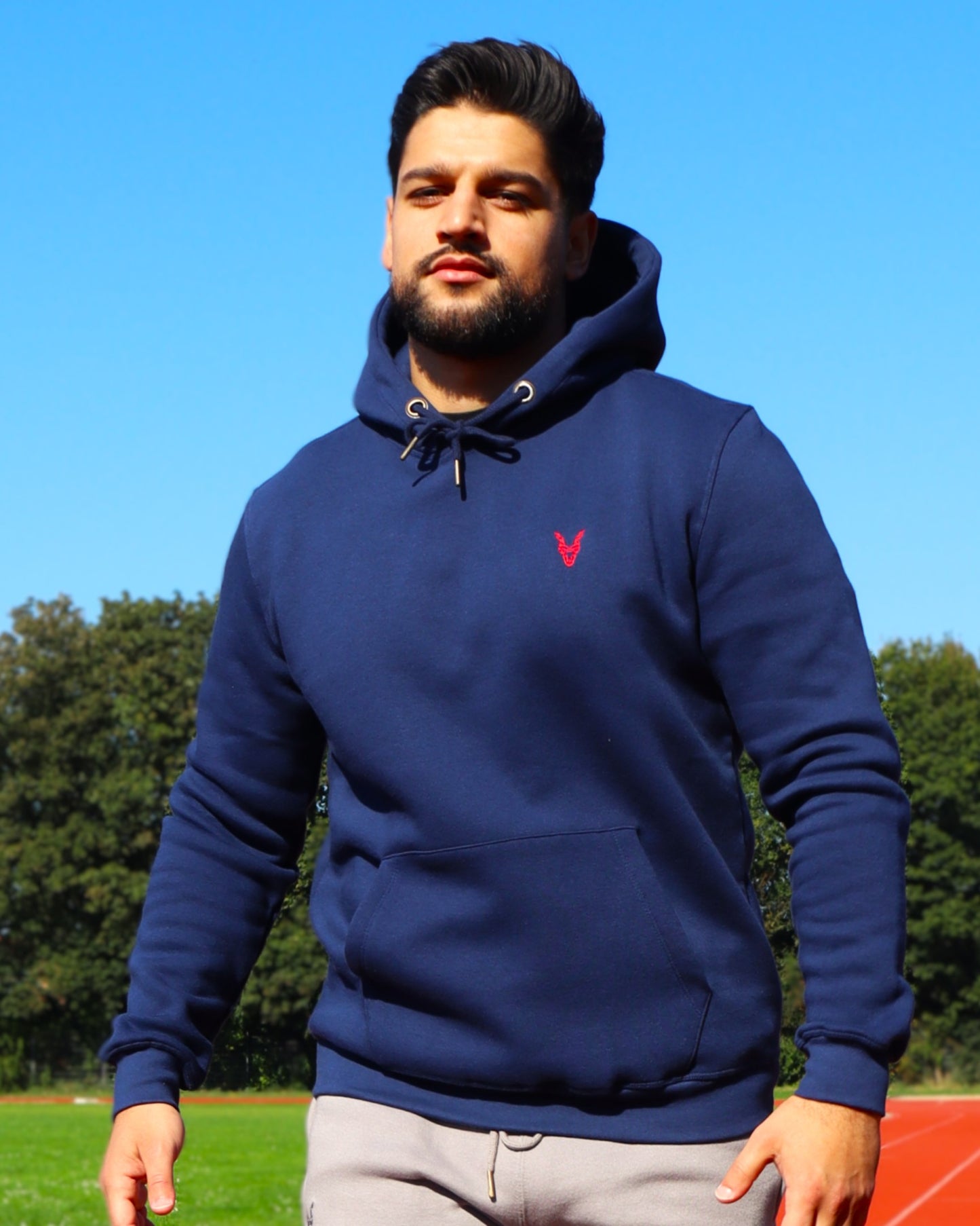 Hoodie Blau Logo Rot/Weiss