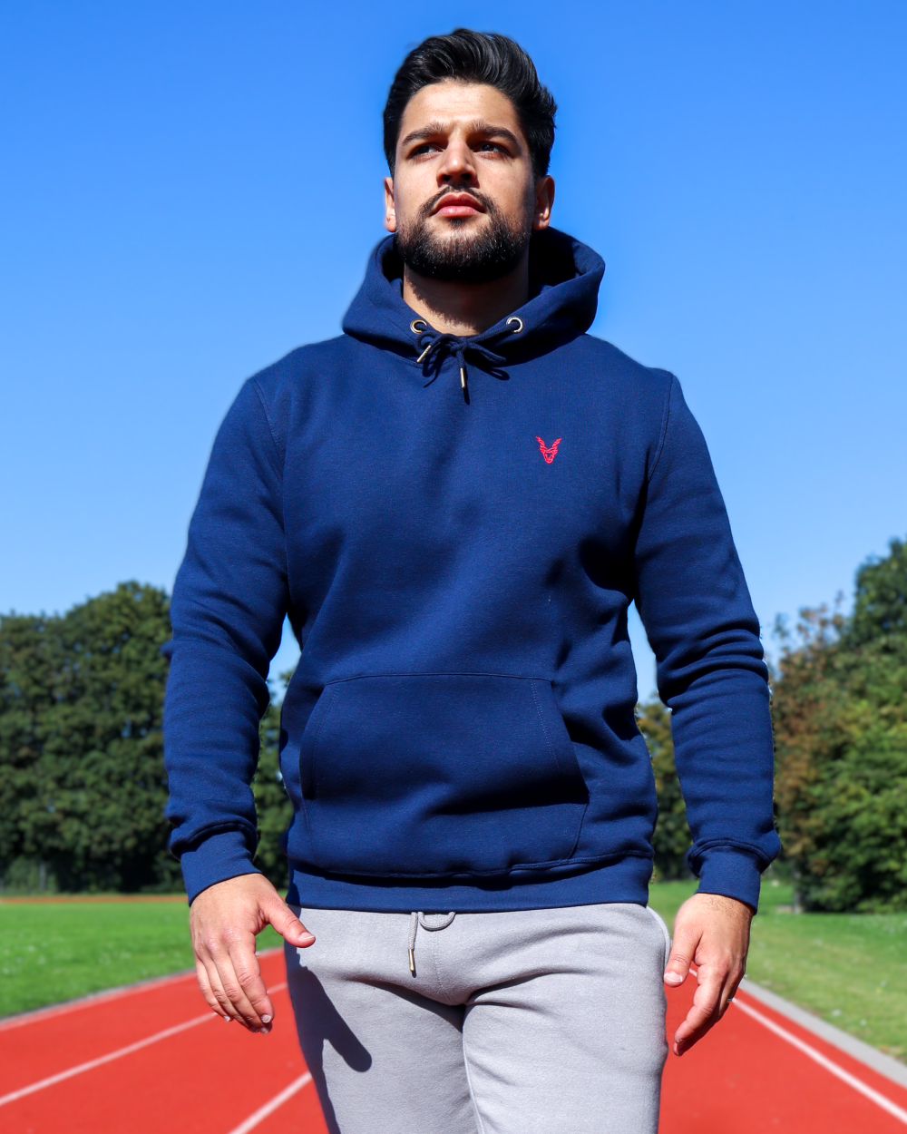 Hoodie Blau Logo Rot/Weiss