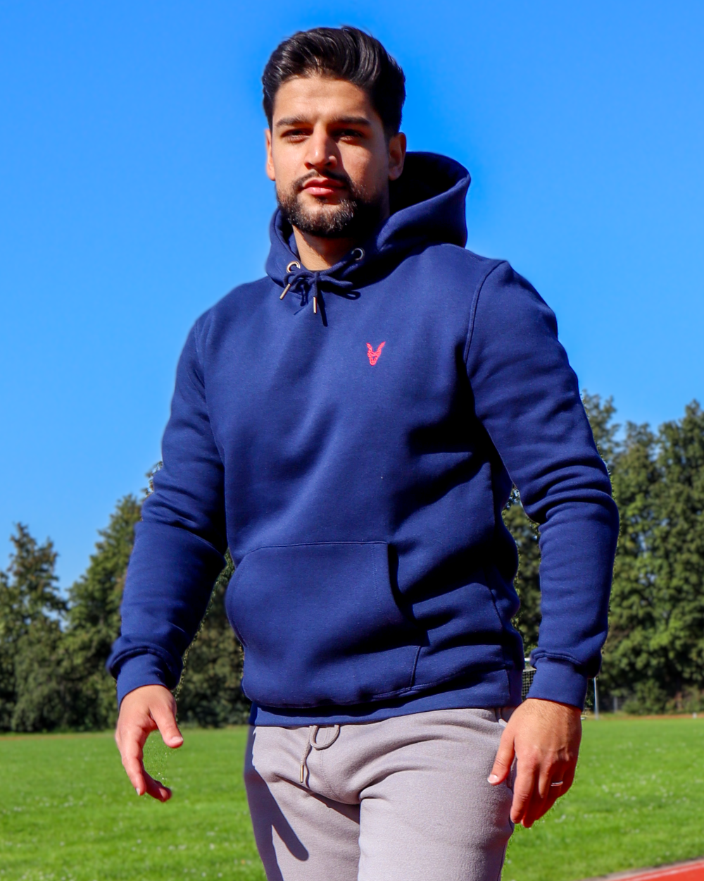 Hoodie Blau Logo Rot/Weiss