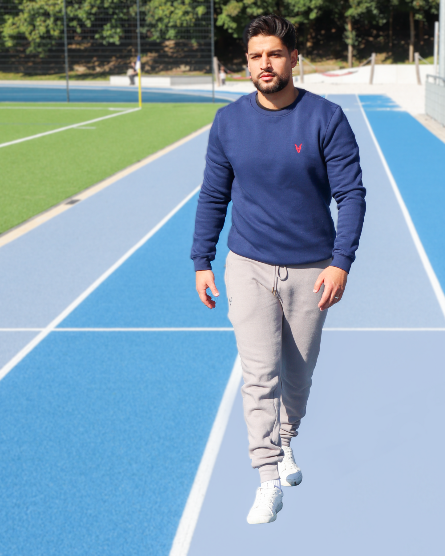 Pullover Blau Logo Rot/Weiß