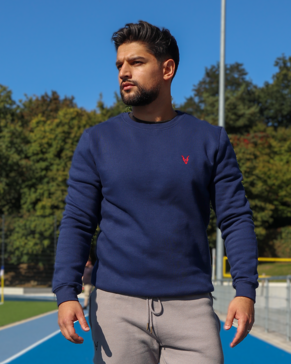 Pullover Blau Logo Rot/Weiß
