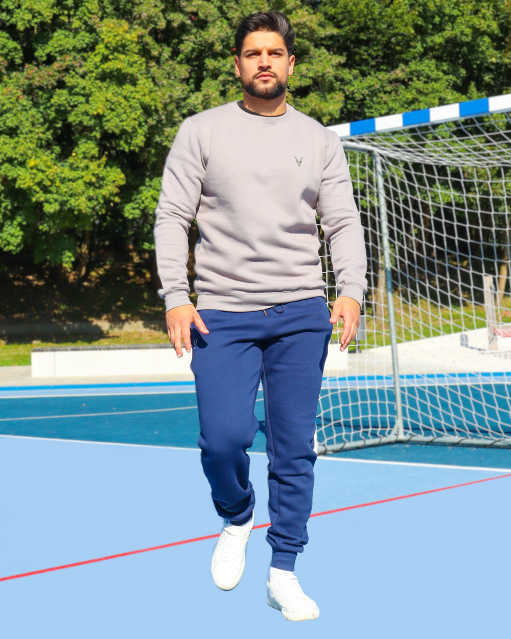 Pullover Grau Logo Blau/Grün