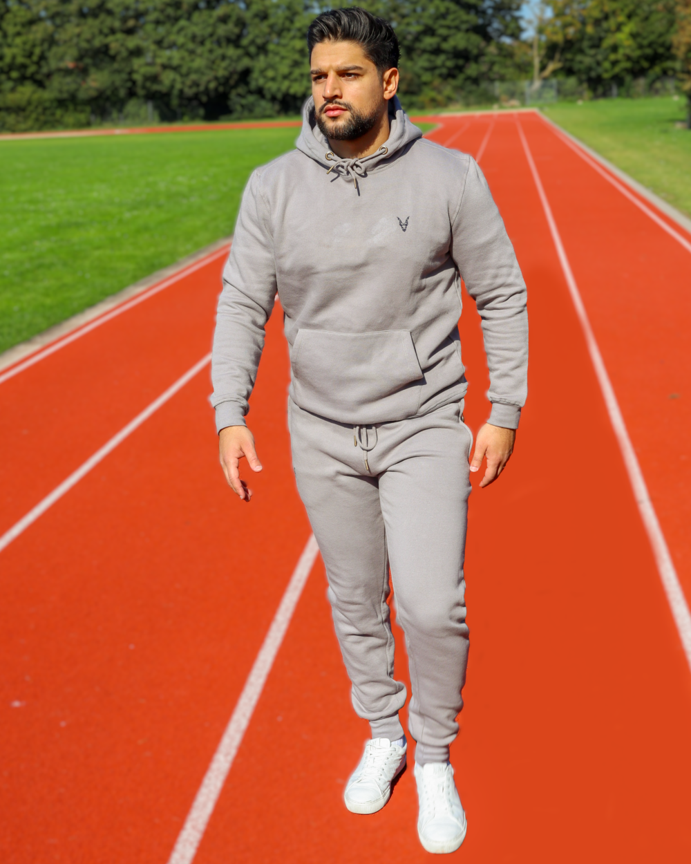 Hoodie Grau Logo Blau/Grün