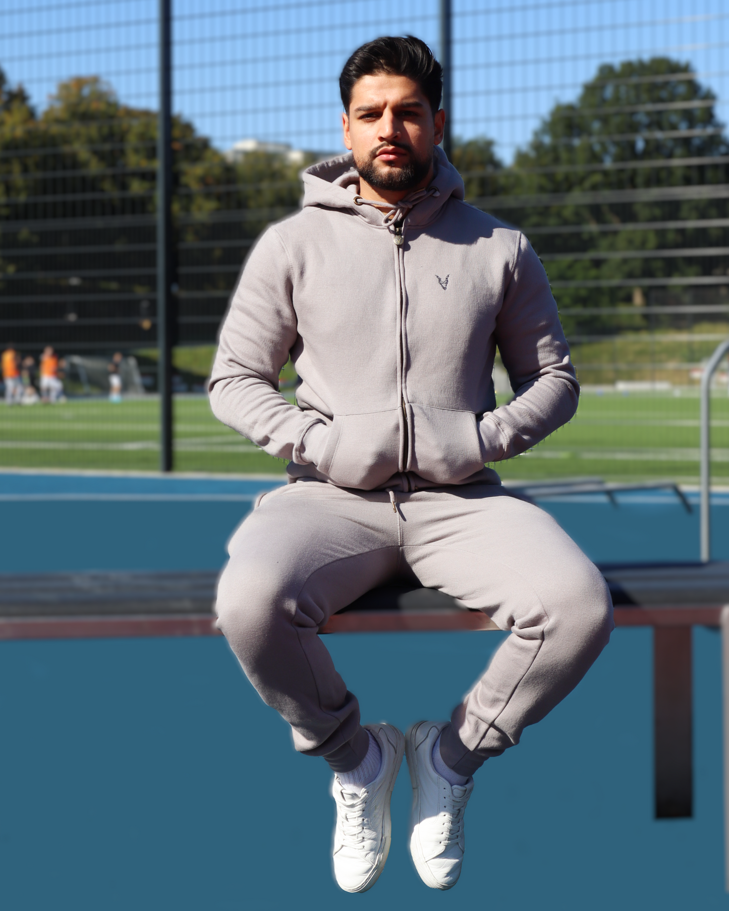 Hoddie Zipper Grau Logo Blau/Grün