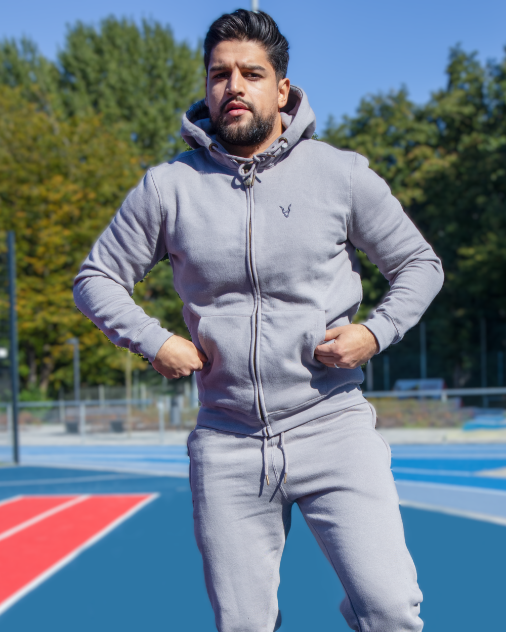 Hoddie Zipper Grau Logo Blau/Grün