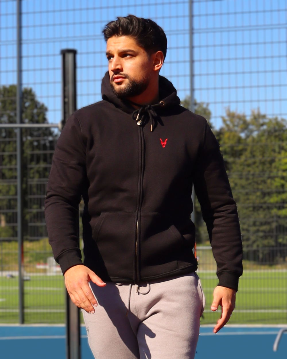 Hoddie Zipper Schwarz Logo Rot/Gelb