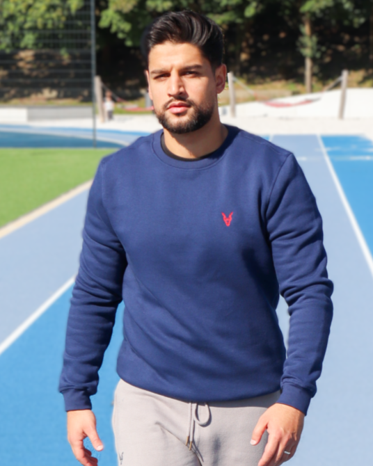 Pullover Blau Logo Rot/Weiß