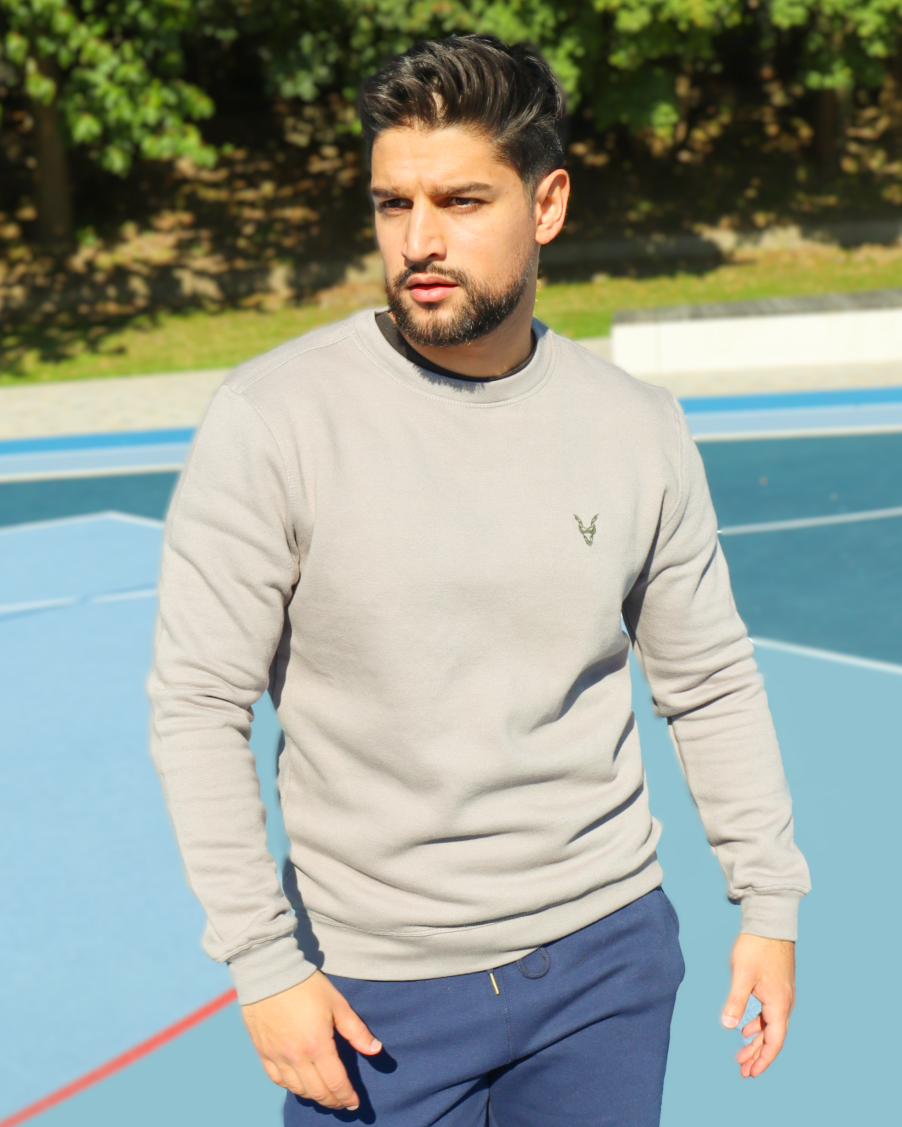 Pullover Grau Logo Blau/Grün