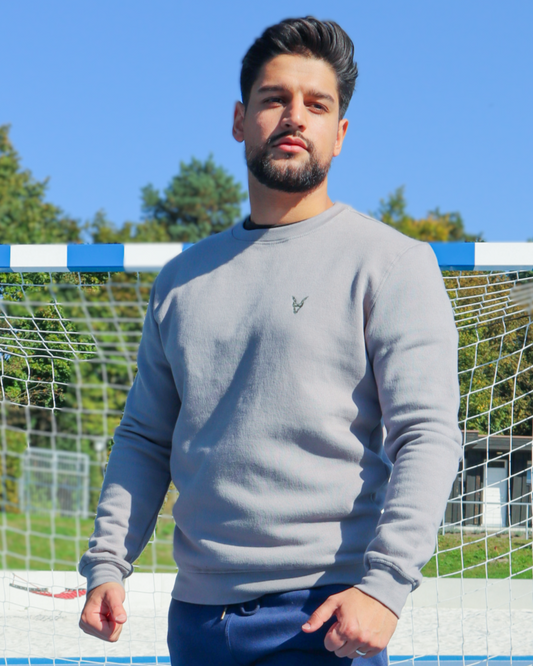 Pullover Grau Logo Blau/Grün