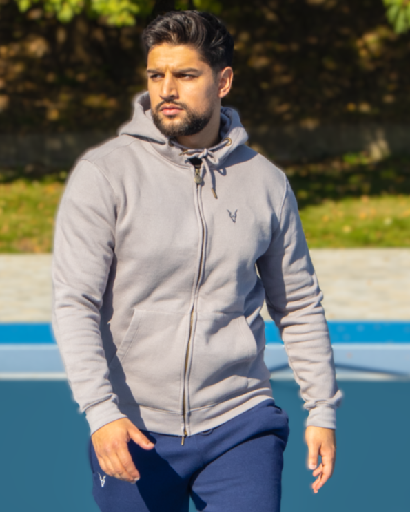 Hoddie Zipper Grau Logo Blau/Grün