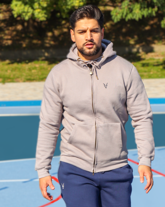 Hoddie Zipper Grau Logo Blau/Grün