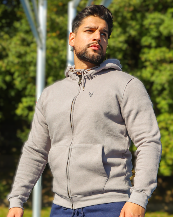 Hoddie Zipper Grau Logo Blau/Grün