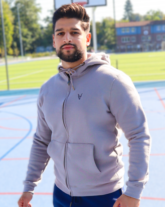 Hoddie Zipper Grau Logo Blau/Grün