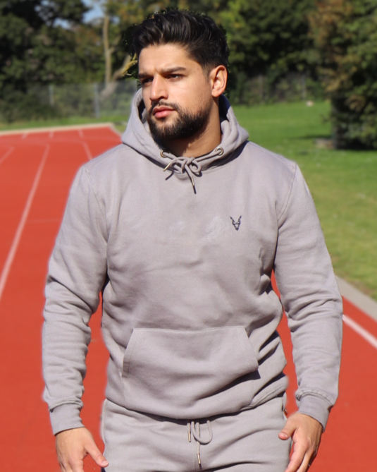 Hoodie Grau Logo Blau/Grün