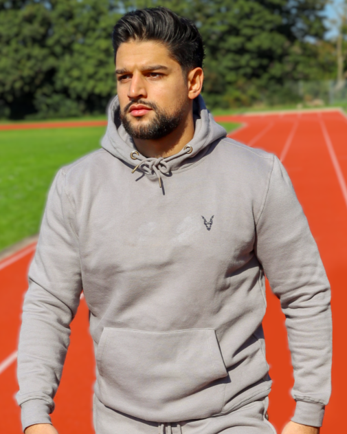 Hoodie Grau Logo Blau/Grün