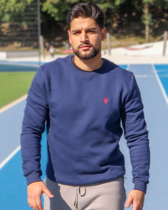 Pullover Blau Logo Rot/Weiß