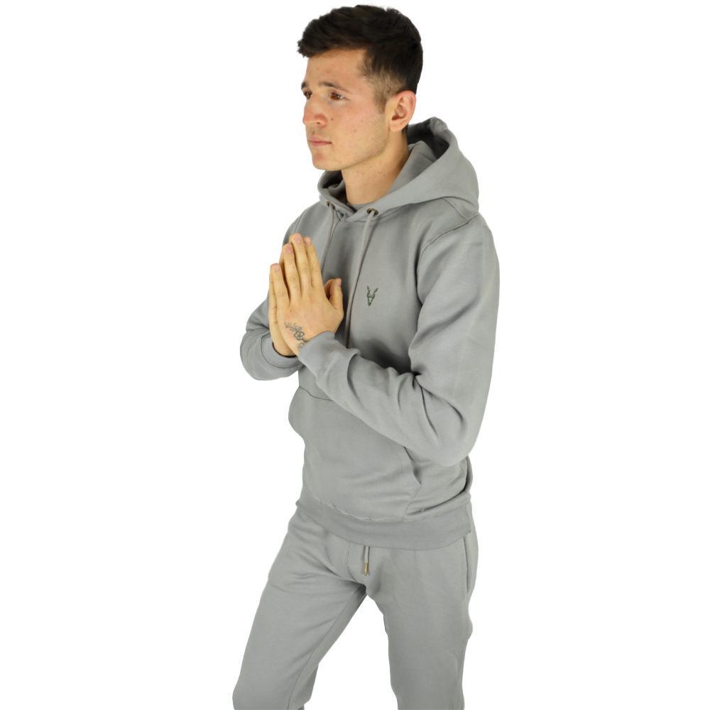 Hoodie Grau Logo Blau/Grün