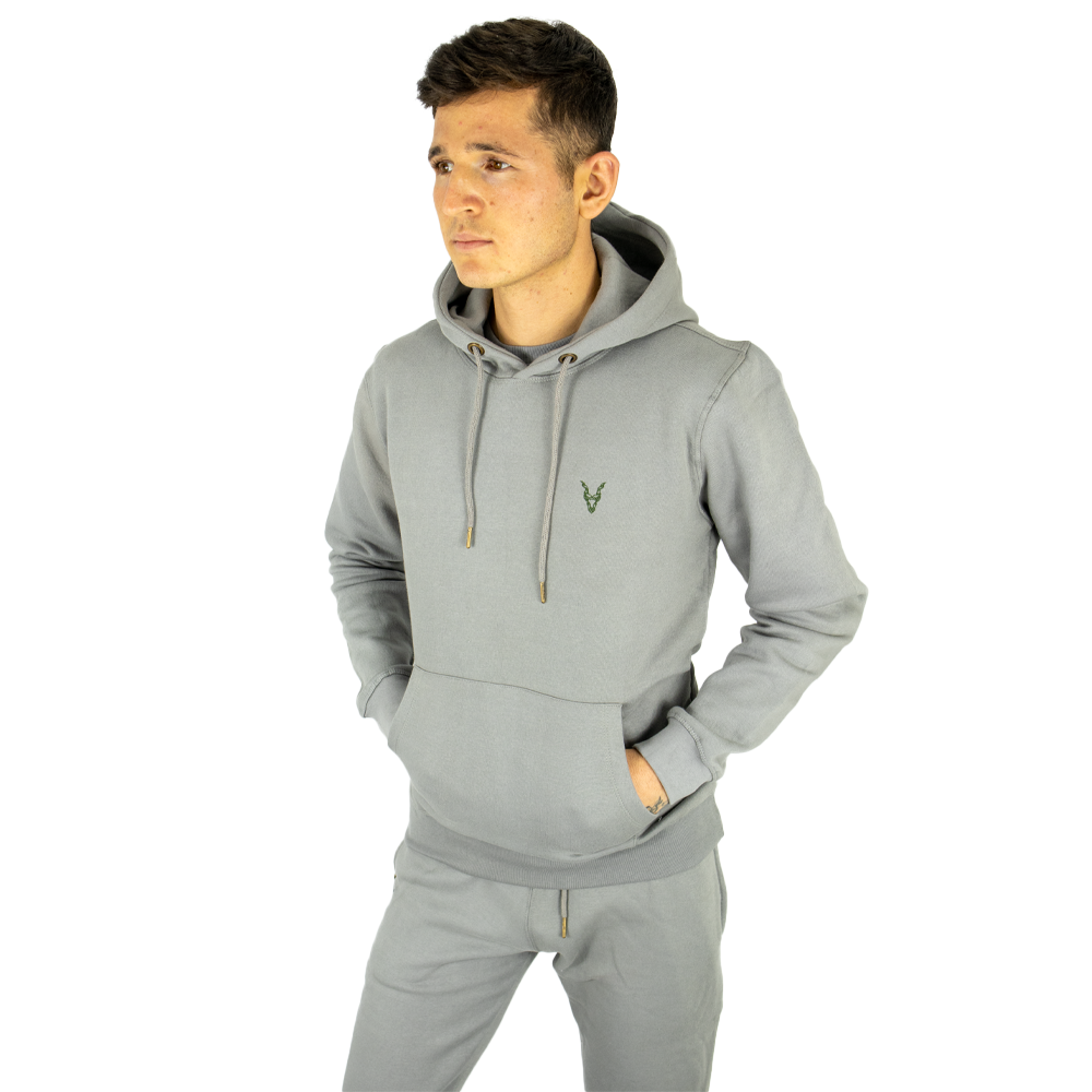 Hoodie Grau Logo Blau/Grün