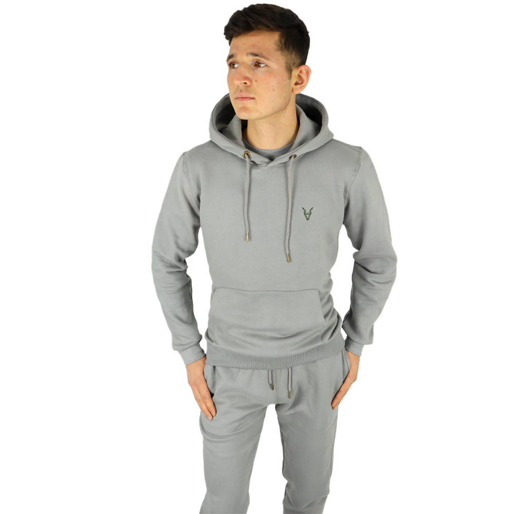 Hoodie Grau Logo Blau/Grün