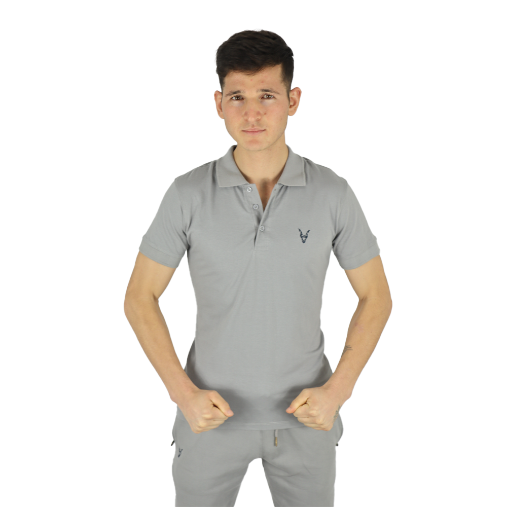 Polo Shirt Grau Logo Blau/Grün