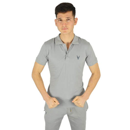 Polo Shirt Grau Logo Blau/Grün