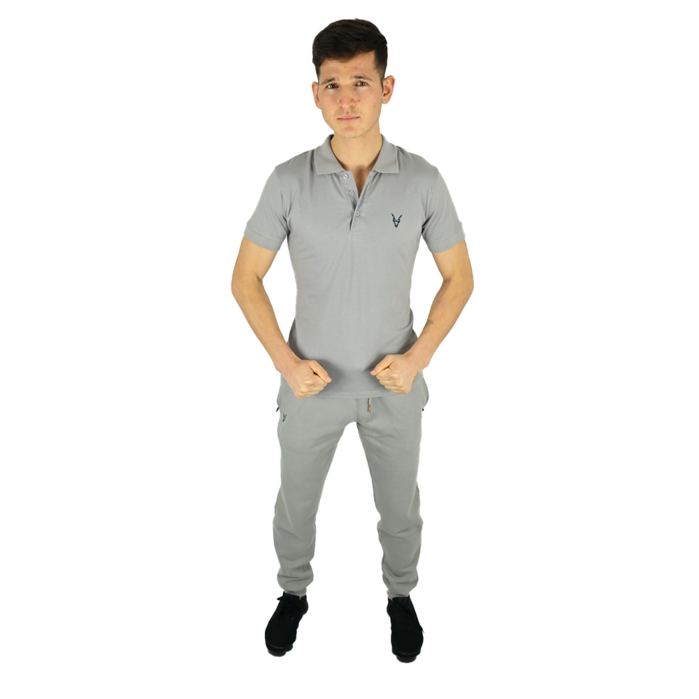 Polo Shirt Grau Logo Blau/Grün