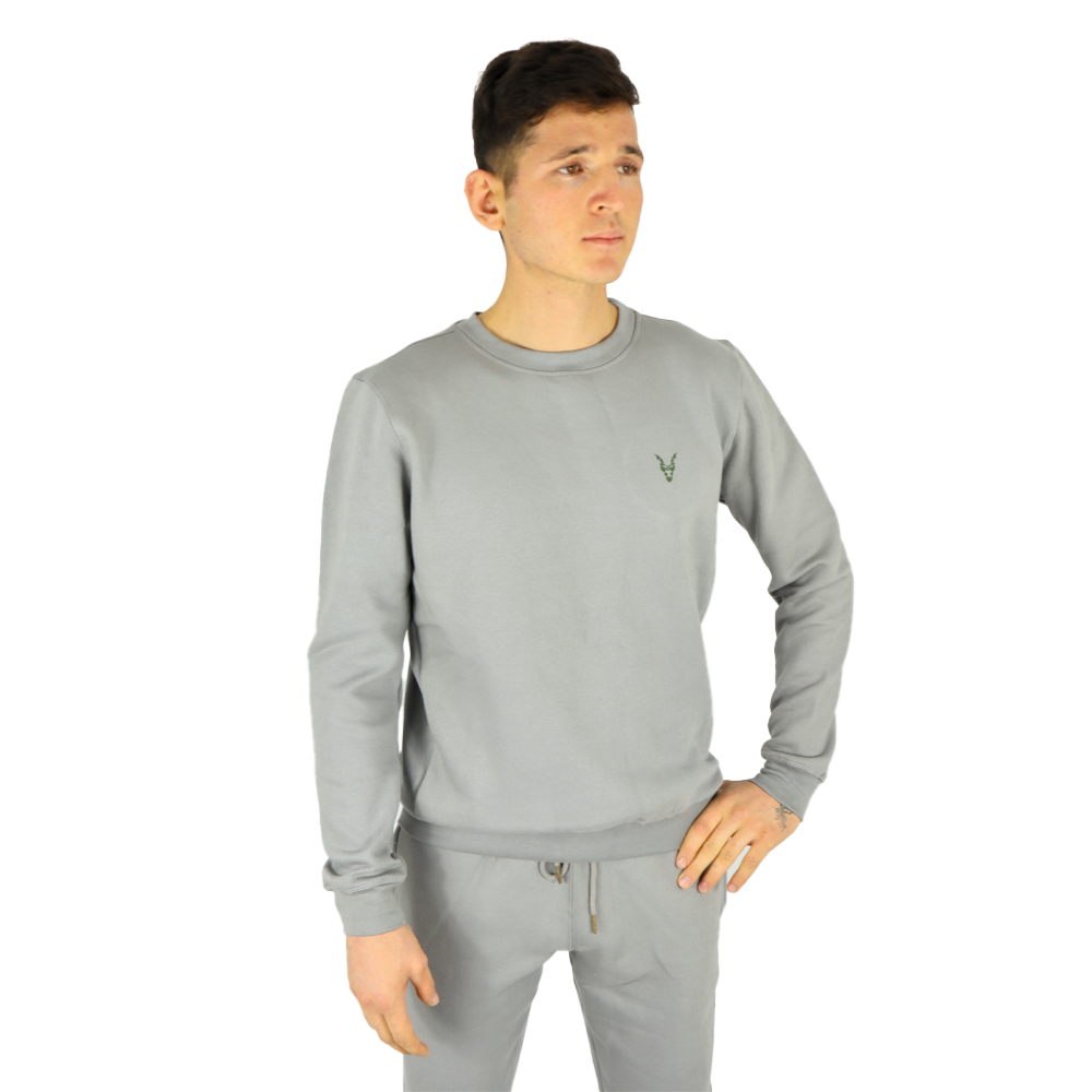 Pullover Grau Logo Blau/Grün