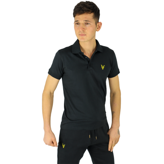 Polo Shirt Schwarz Logo Rot/Gelb