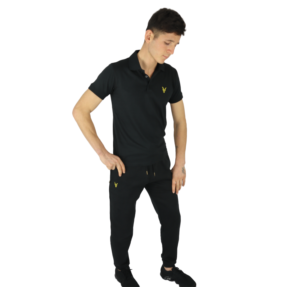 Polo Shirt Schwarz Logo Rot/Gelb