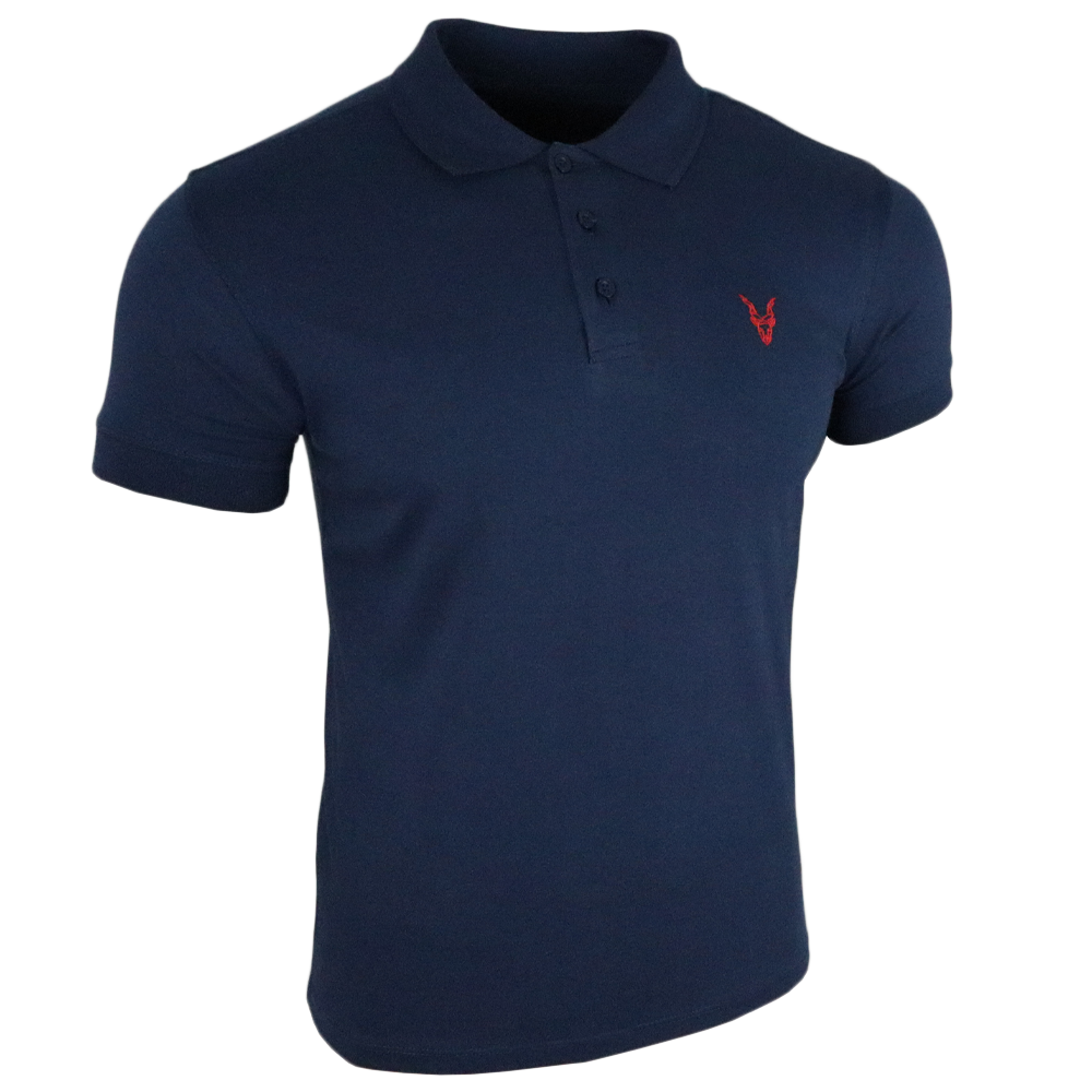 Polo Shirt Blau Logo Rot/Weiß