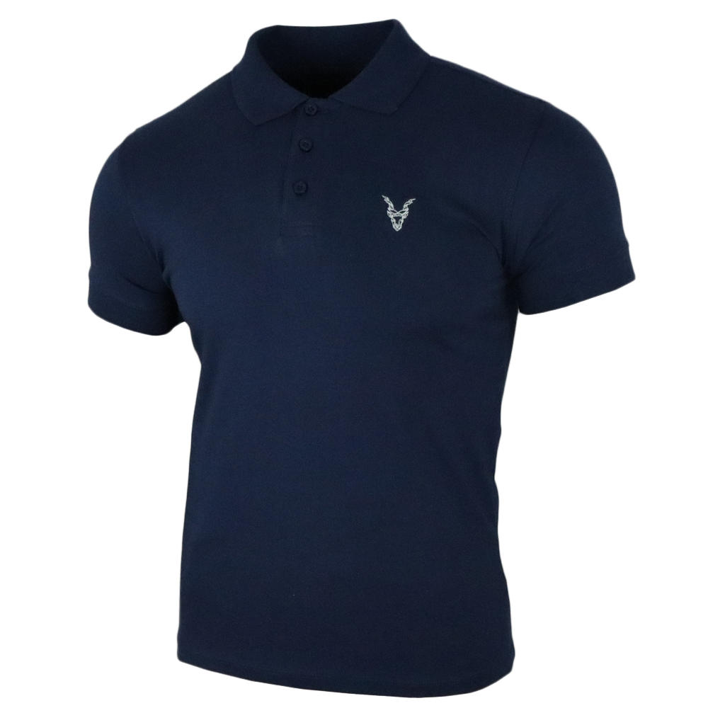 Polo Shirt Blau Logo Rot/Weiß