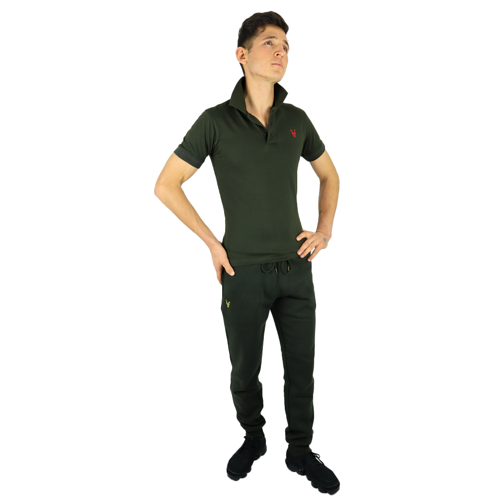 Polo Shirt Grün Logo Rot/Gelb