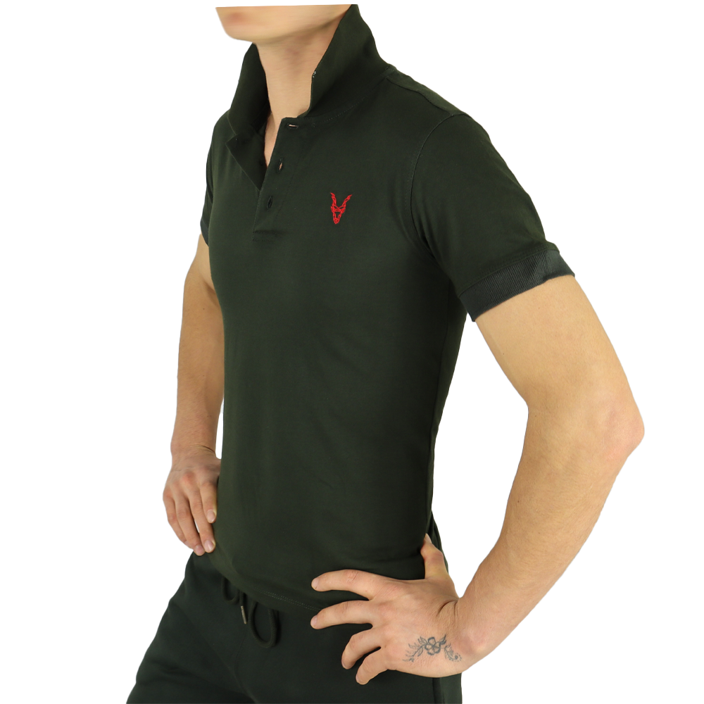 Polo Shirt Grün Logo Rot/Gelb