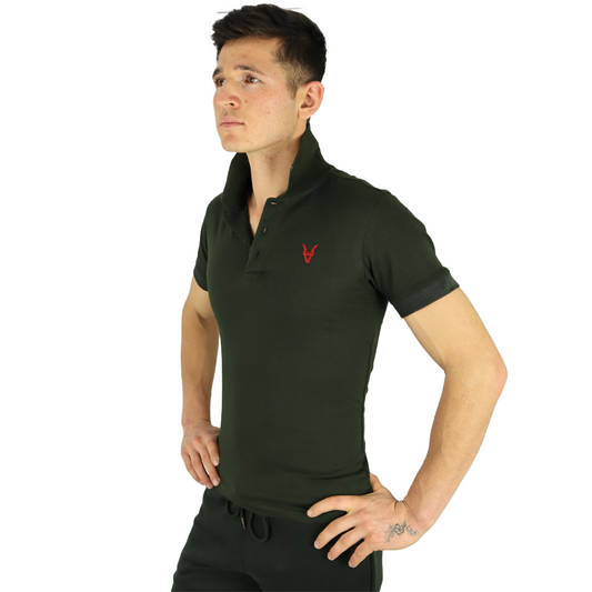 Polo Shirt Grün Logo Rot/Gelb