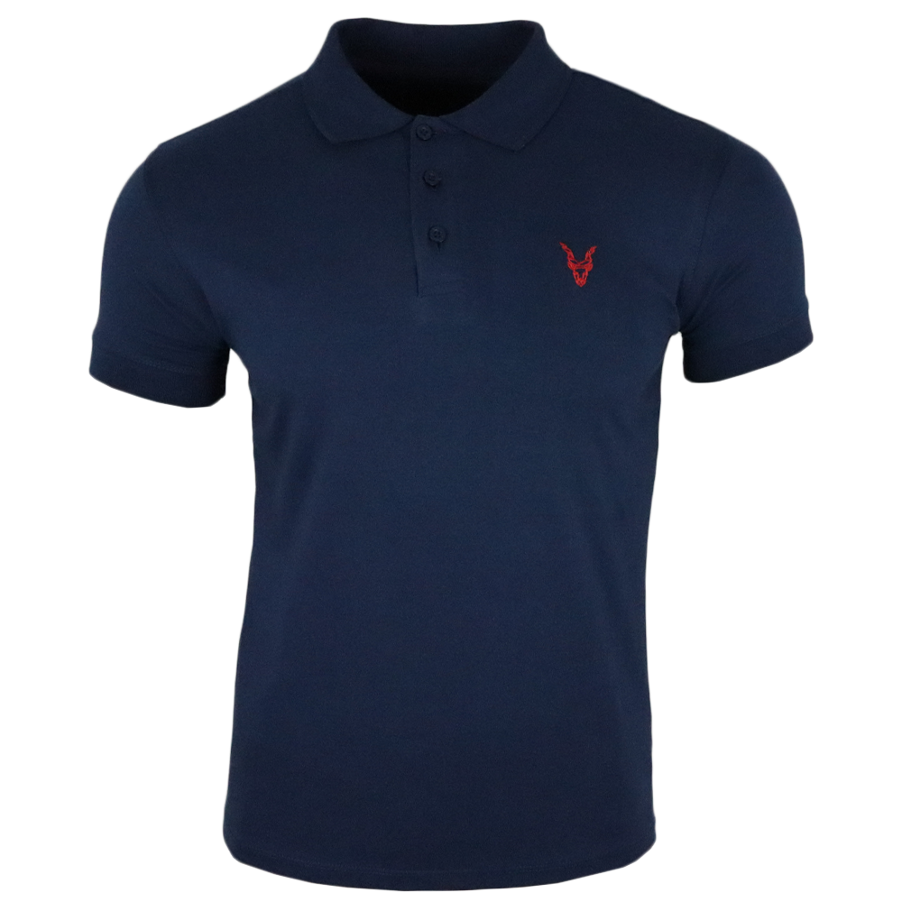 Polo Shirt Blau Logo Rot/Weiß