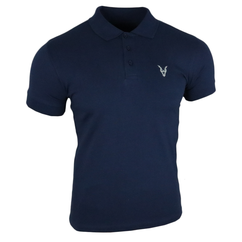 Polo Shirt Blau Logo Rot/Weiß