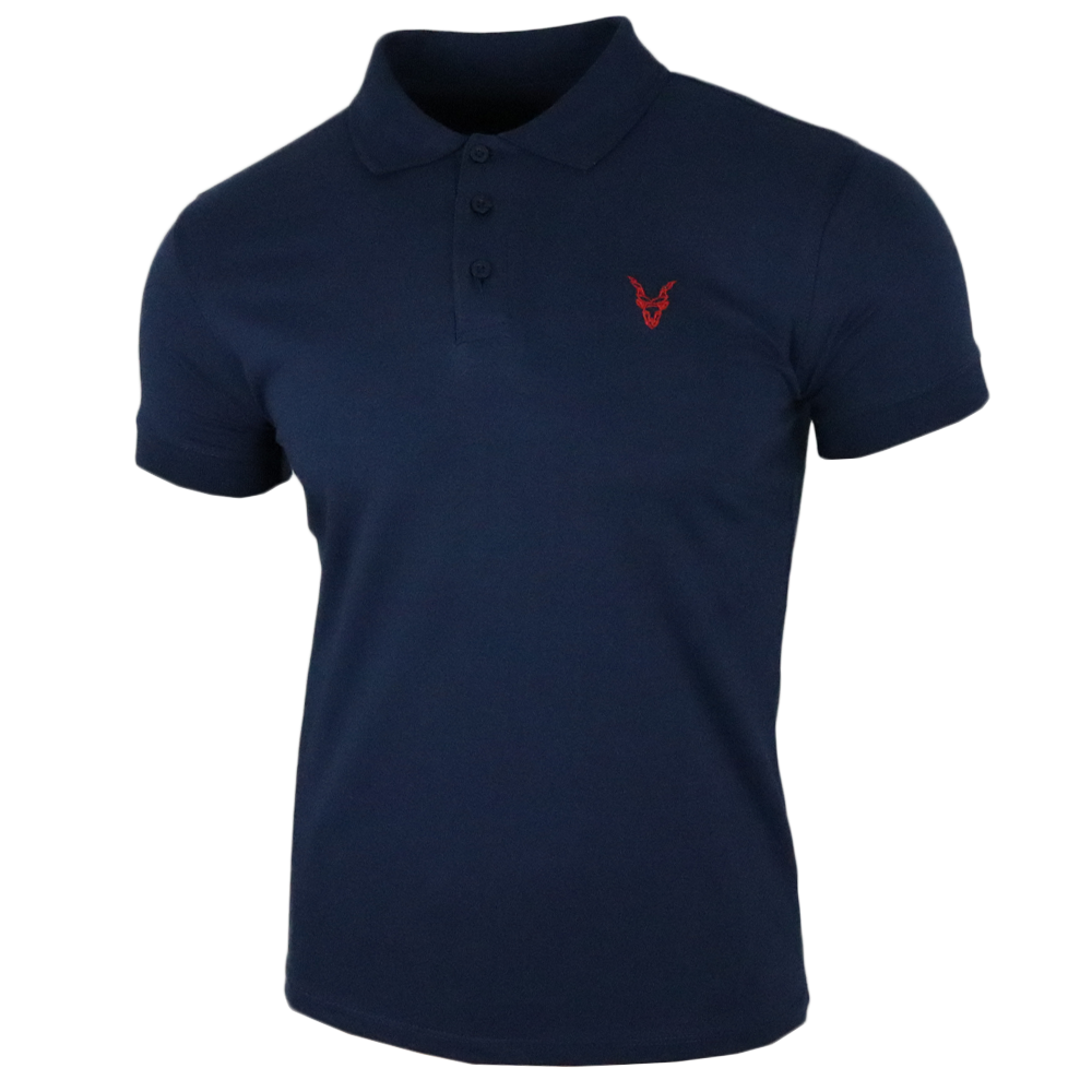 Polo Shirt Blau Logo Rot/Weiß
