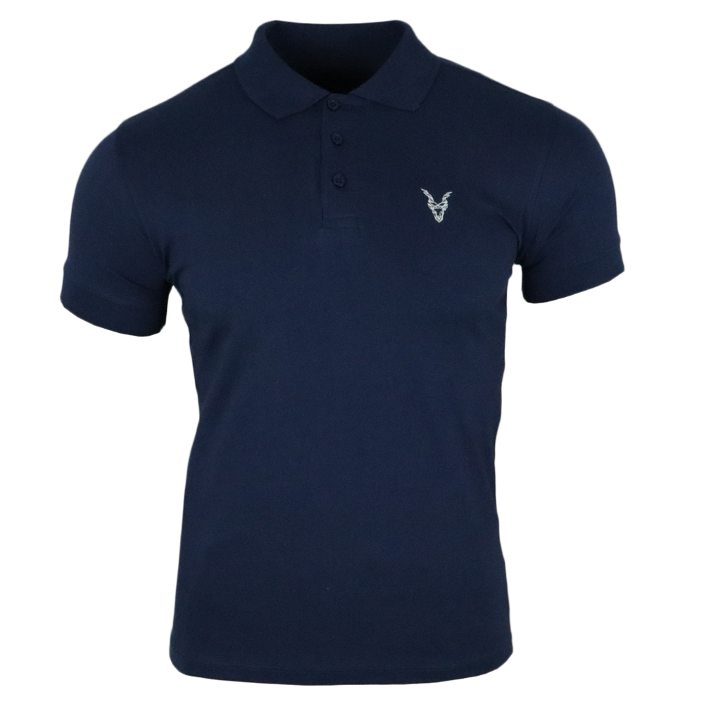 Polo Shirt Blau Logo Rot/Weiß