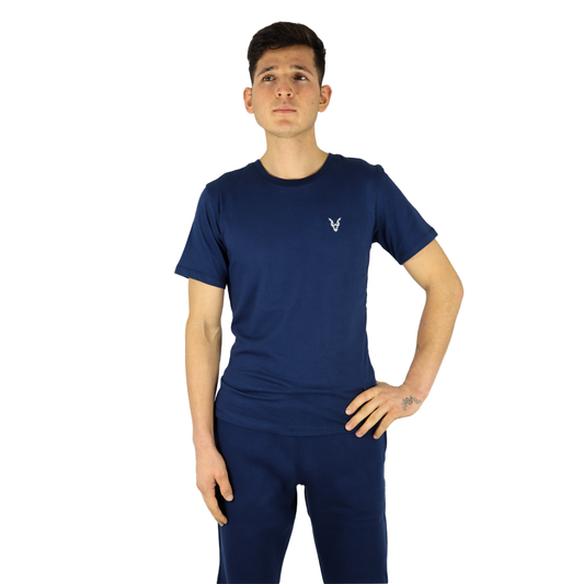 T-Shirt Blau Logo Rot/Weiß