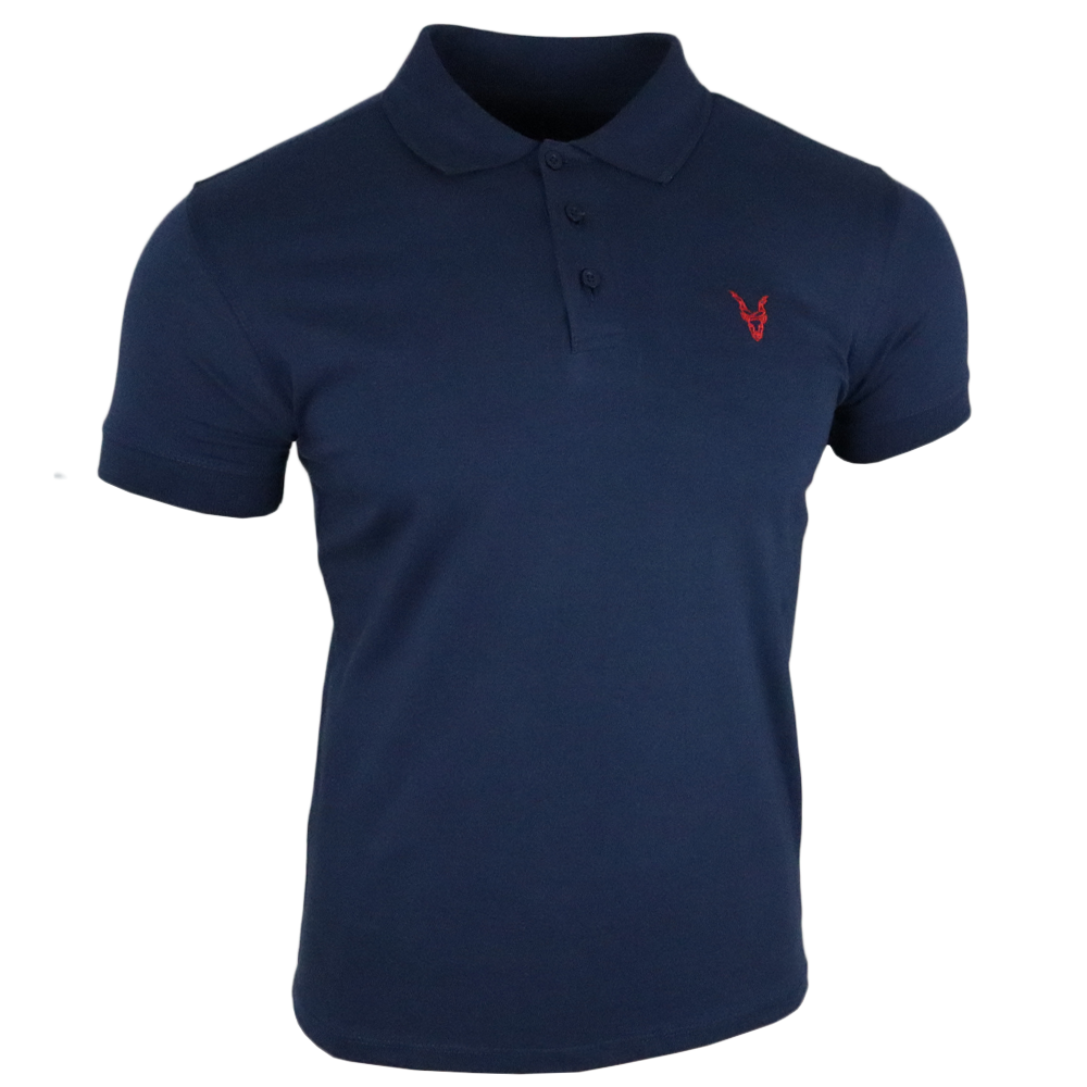 Polo Shirt Blau Logo Rot/Weiß