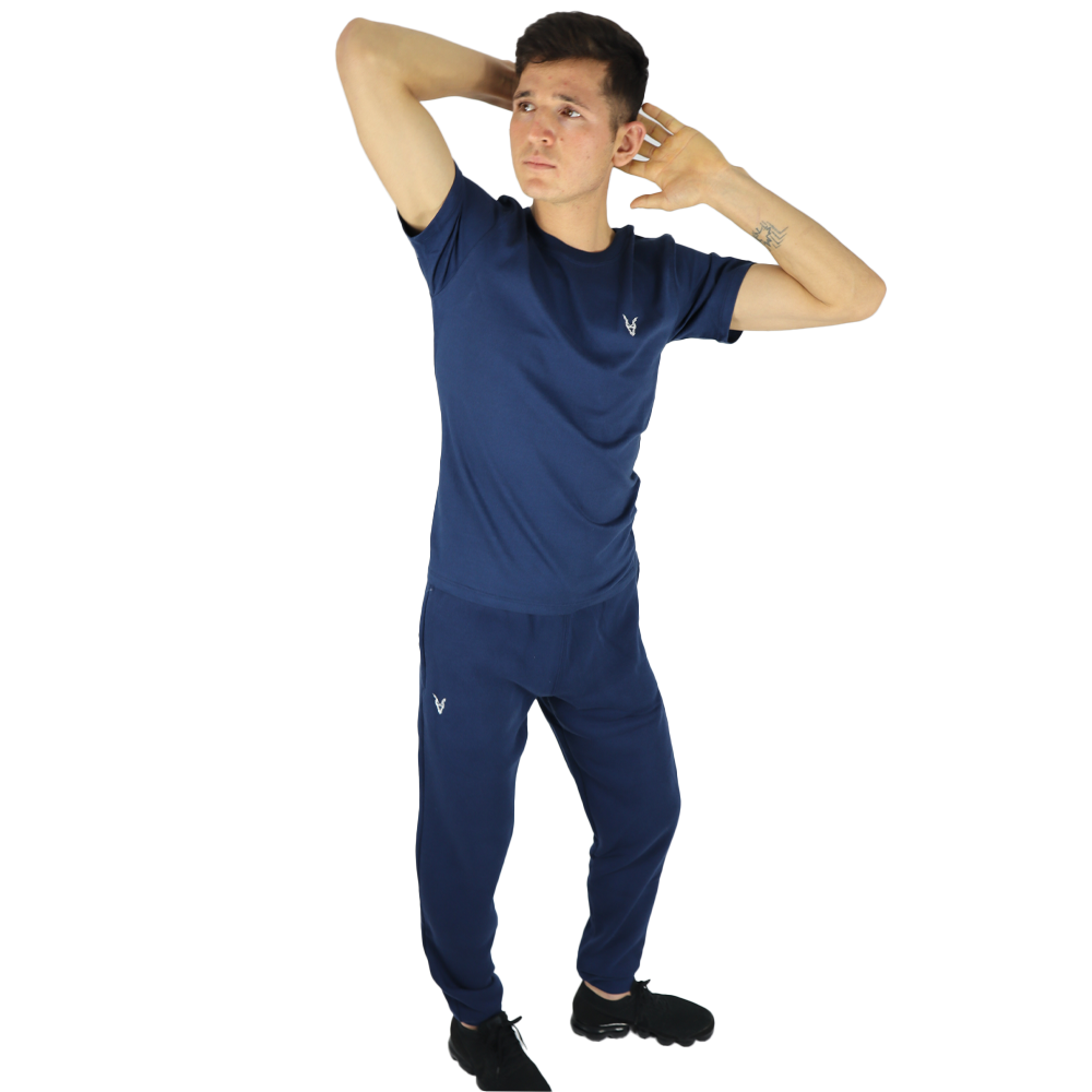 T-Shirt Blau Logo Rot/Weiß