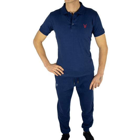 Polo Shirt Blau Logo Rot/Weiß