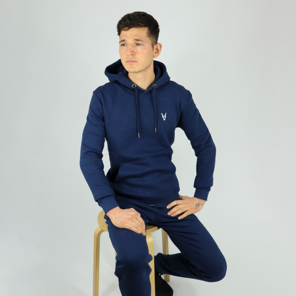 Hoodie Blau Logo Rot/Weiss