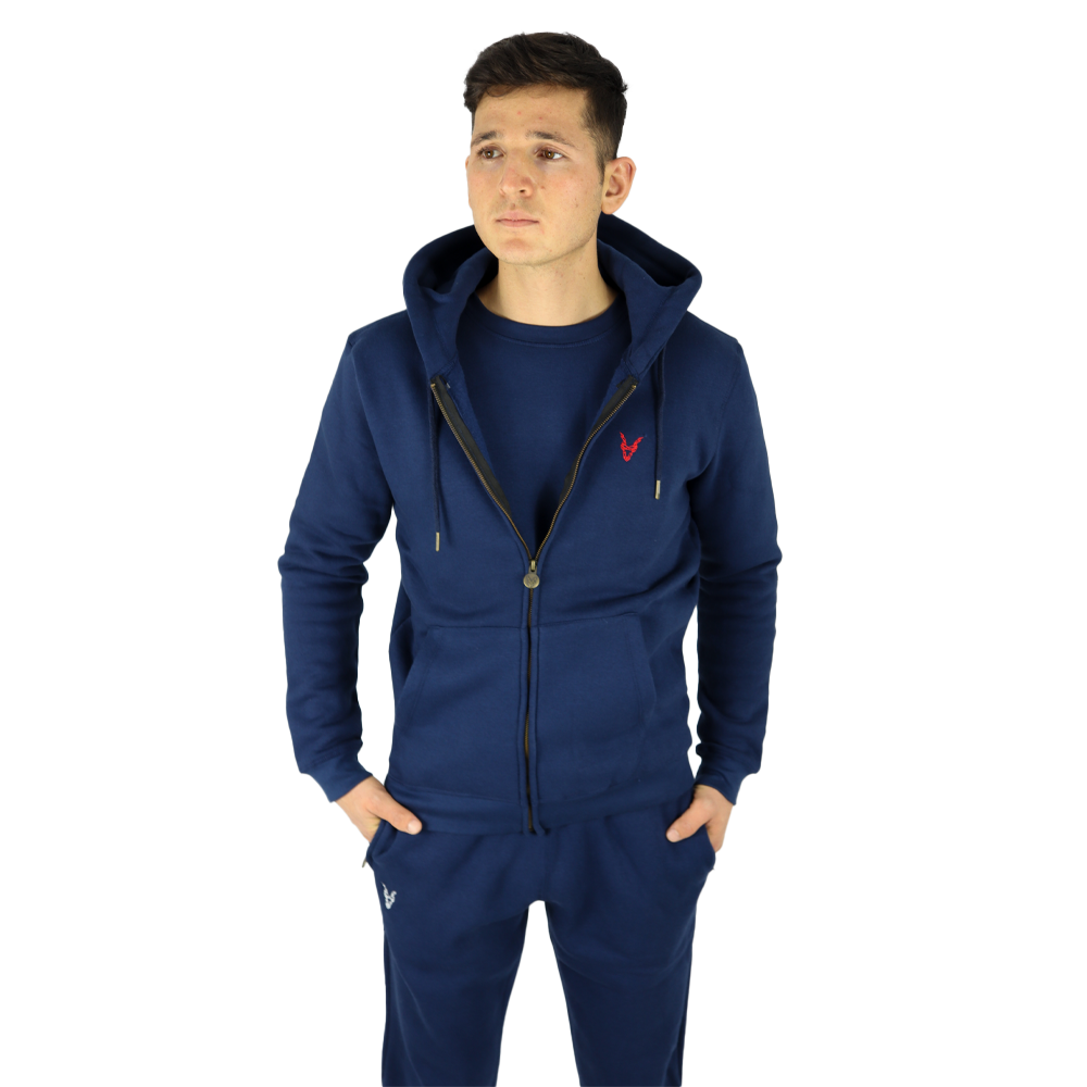 Hoddie Zipper Blau Logo Rot/Weiß